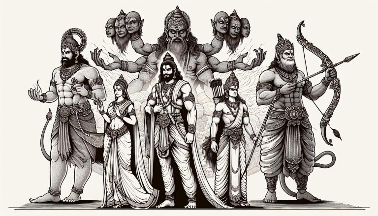 Exploring Ramayana Mythological Characters: Rama, Sita, Hanuman, and Ravana